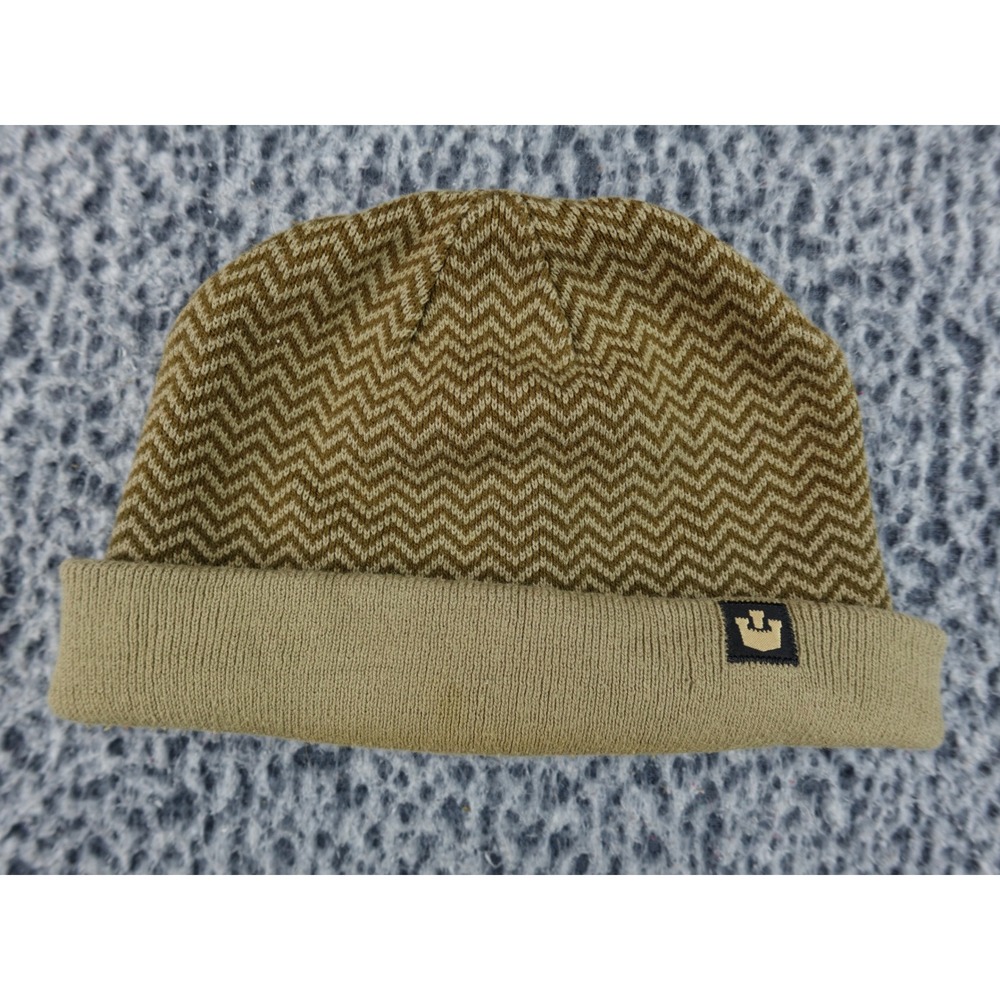 Goorin Bros Beanie Mens One Size Brown Chevron Zig Zag Knit Cuffed Hat Logo